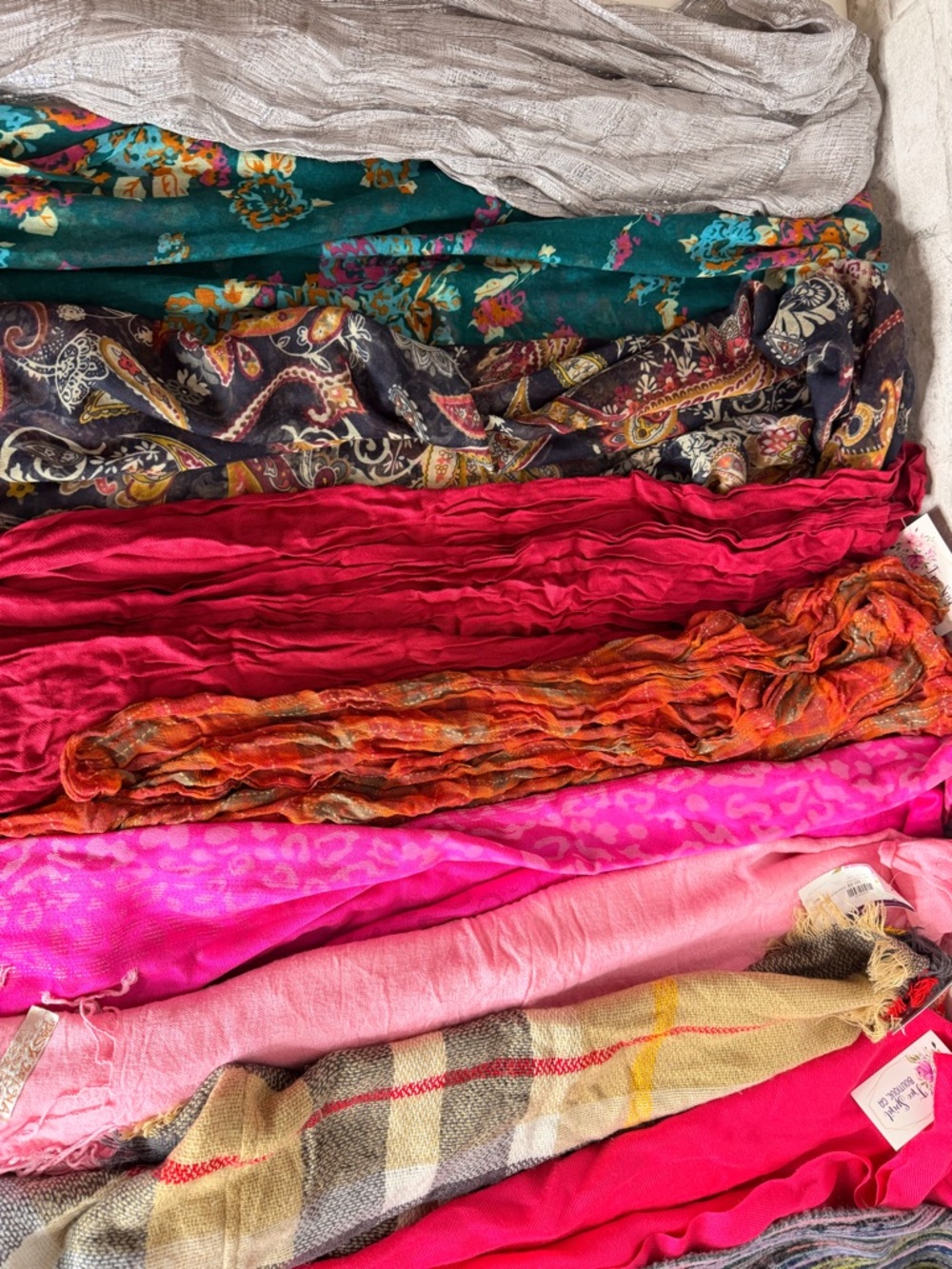Mixed Assorted Scarves - Bright Pink, Red, Teal, Orange, Cream, Plaid